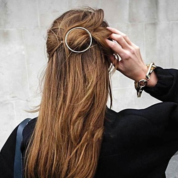 GOLD CIRCLE HAIR PIN CLIP MINIMALIST BARRETTE - Picture 3 of 5